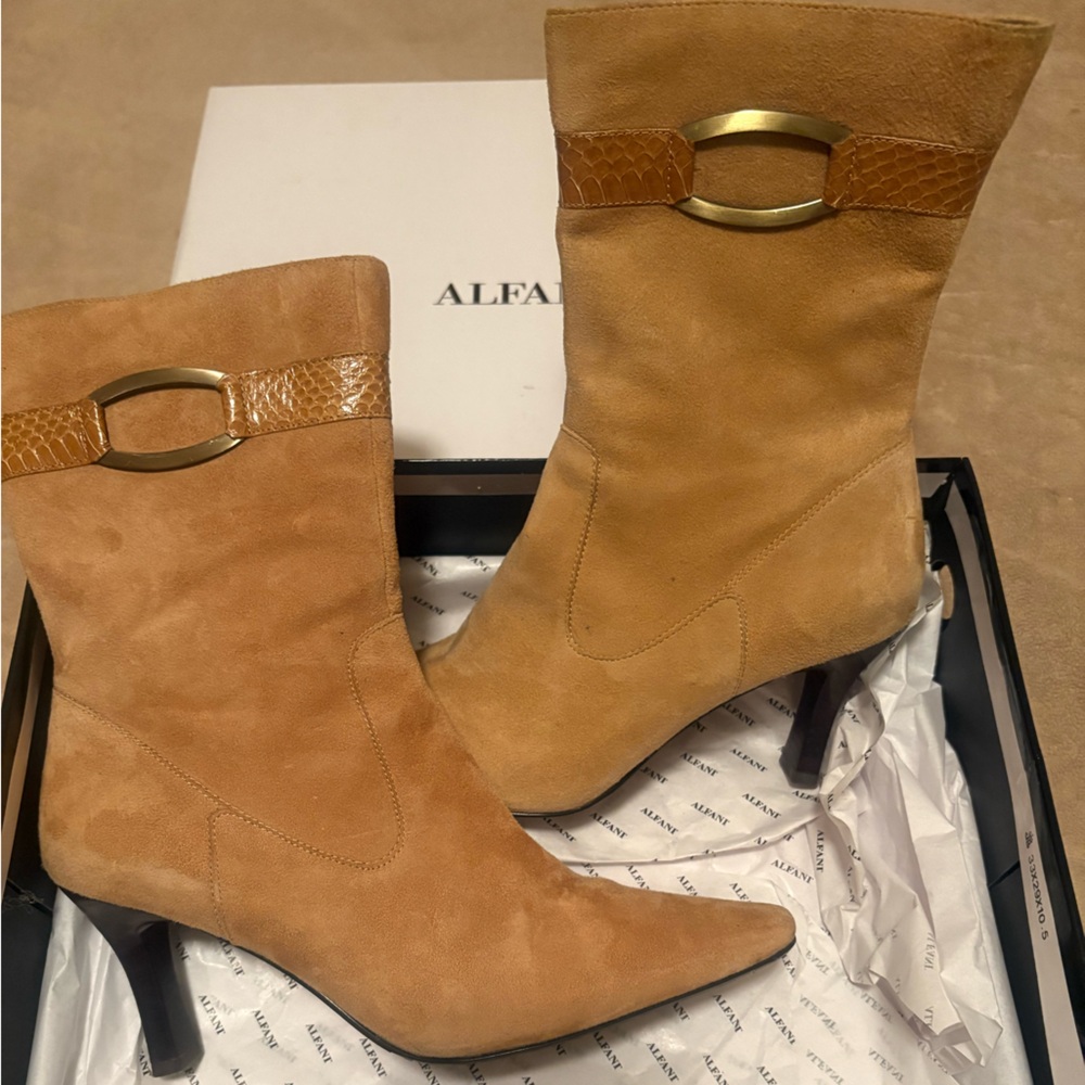 Alfani Camel Suede Heeled Boots